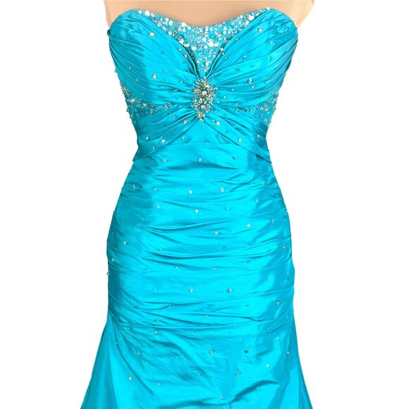 Mori Lee Strapless Ball Gown 3/4 Blue Sweetheart Neckline Sparkly Mermaid Corset - Picture 3 of 15